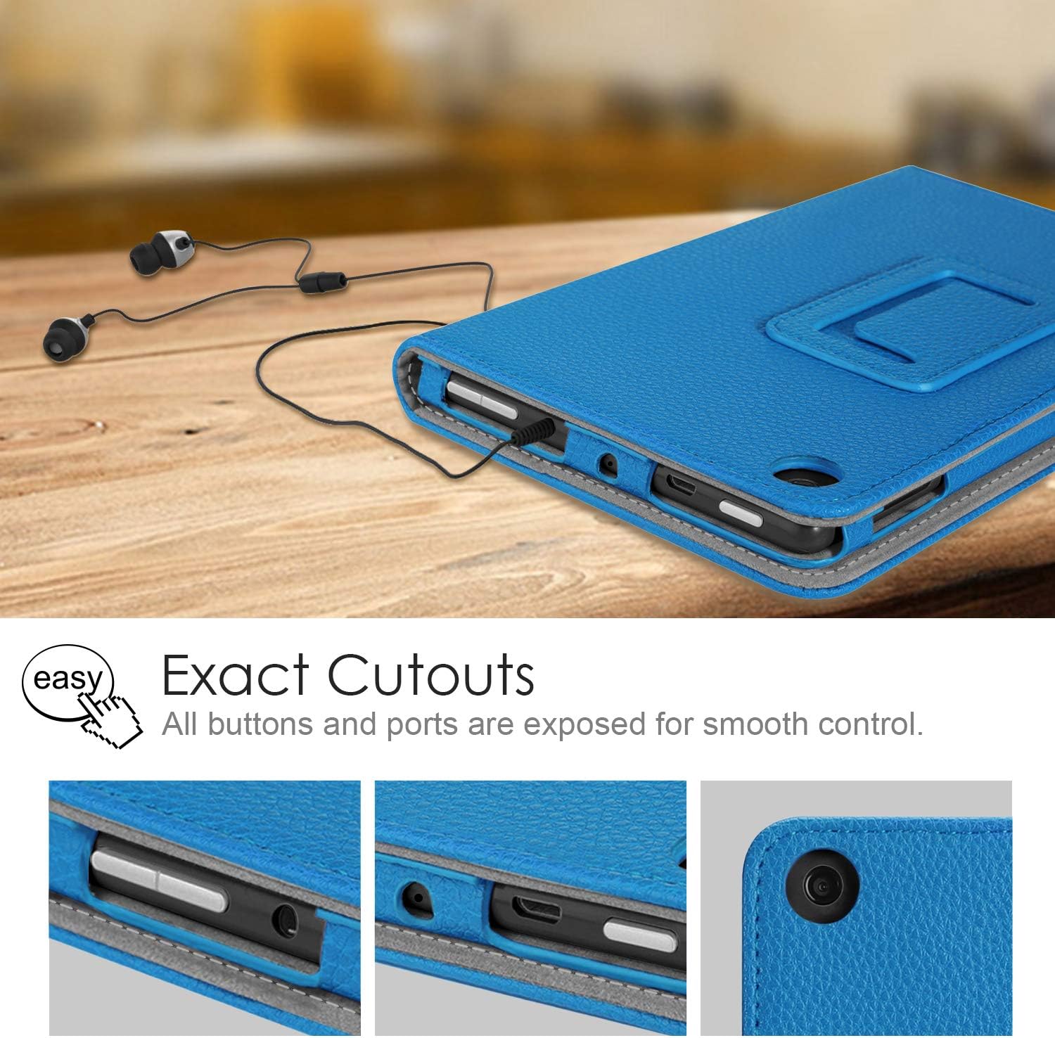 Fintie Folio Case for Amazon Fire 7 Tablet (9th Generation, 2019 Release) - Slim Fit PU Leather Standing Protective Cover with Auto Wake/Sleep, Royal Blue