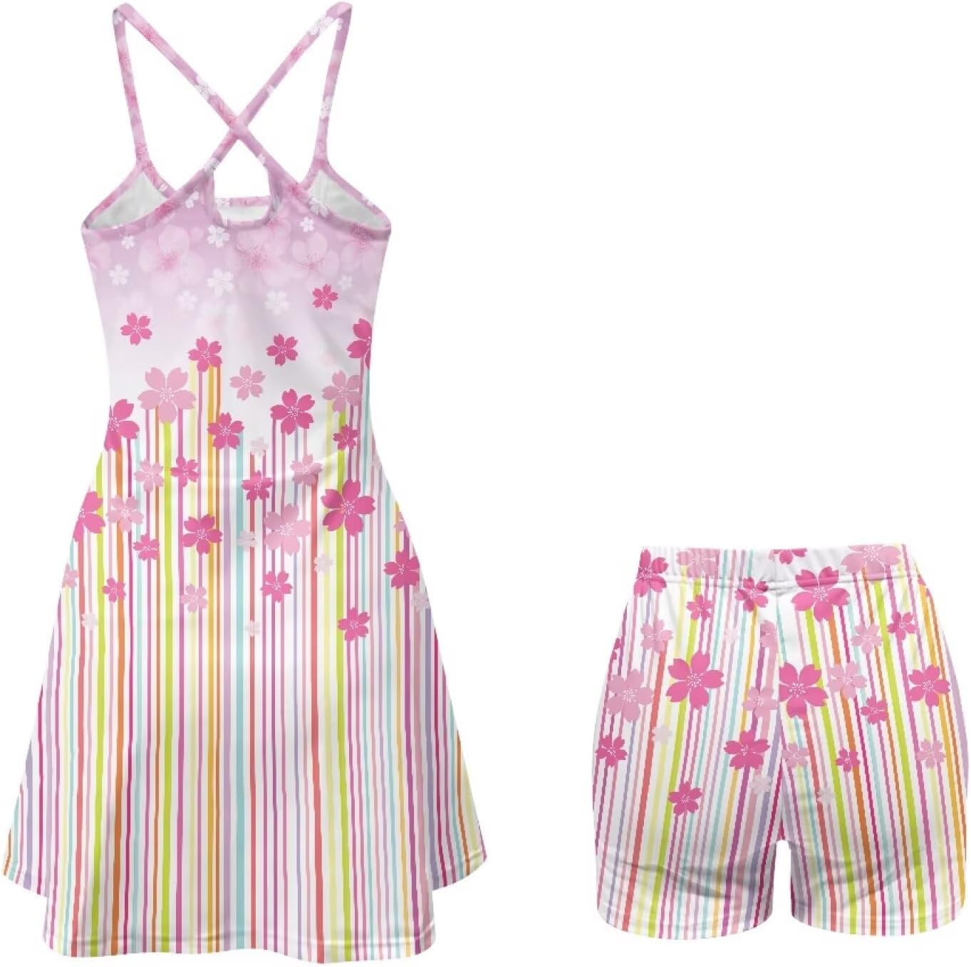 Print Straps Tennis Dresses for Women with Shorts and Pocket, Soft Light, Comfort, Breathable Workout Dress