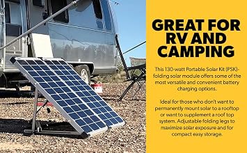 Go Power GP-PSK-130 130W Portable RV Solar Panel Kit - Folding Solar Panels with 10 Amp Controller, Adjustable Legs, Battery Clamps, Nylon Case for Camping, Boat & Off-Grid Use