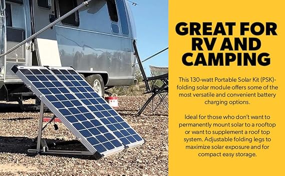 Go Power GP-PSK-130 130W Portable RV Solar Panel Kit - Folding Solar Panels with 10 Amp Controller, Adjustable Legs, Battery Clamps, Nylon Case for Camping, Boat & Off-Grid Use