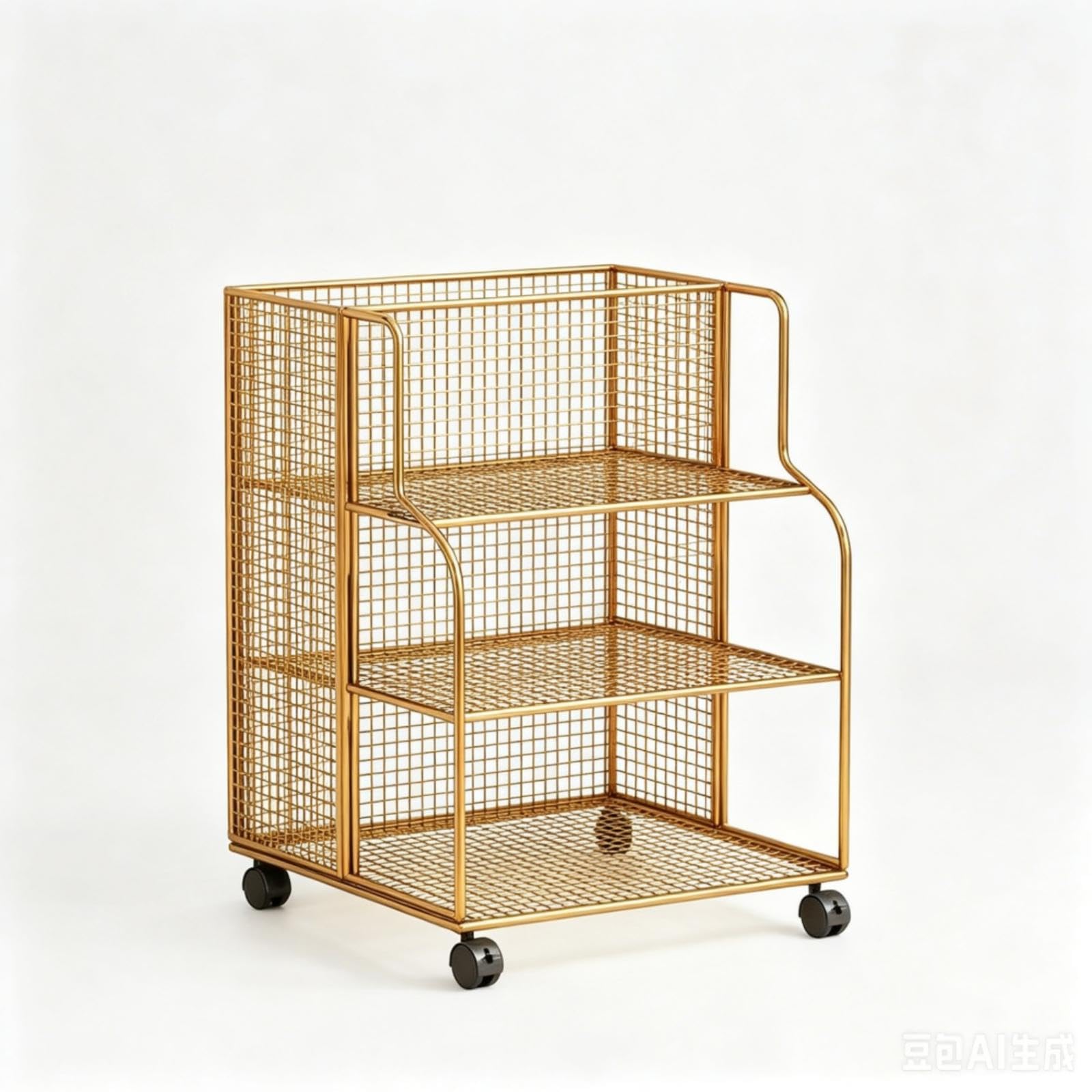 Wheeled Metal Storage Cart Caster Wheels 3 Tier Storage Cart Rounded Rails Style a Gold W-image-45