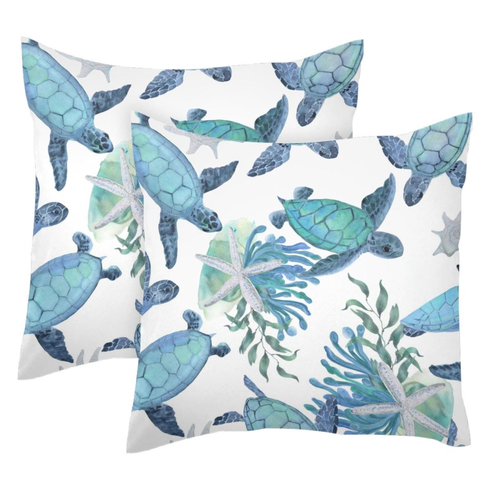 Housse de coussin velours de 50x50 cm lot de 2 deco tortue de mer zippee