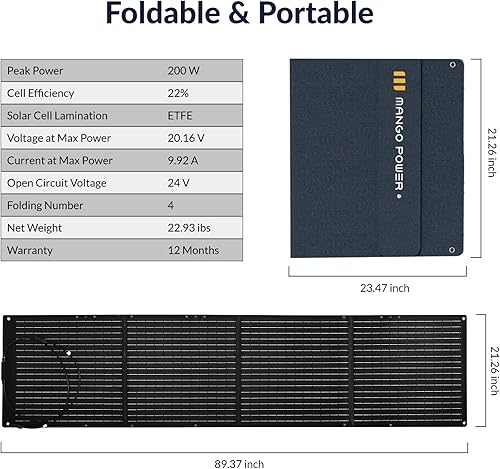 Miniatura 3 de Mango Power Panel solar de movimiento solar de 200 W/36 V, IP67 impermeable y plegable cargador solar con salida MC- 4 para RV, campamento, apagón
