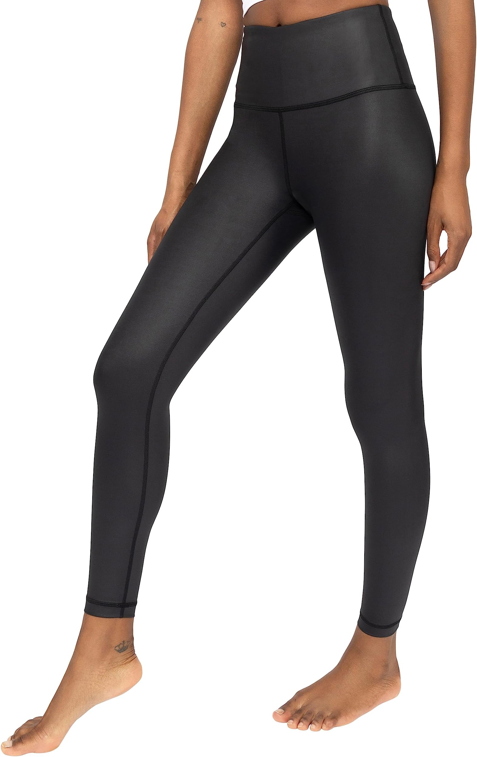 90 Degree By ReflexWomen's High Waisted Tummy Control Squat Proof Faux Leather Pleather Ankle Leggings