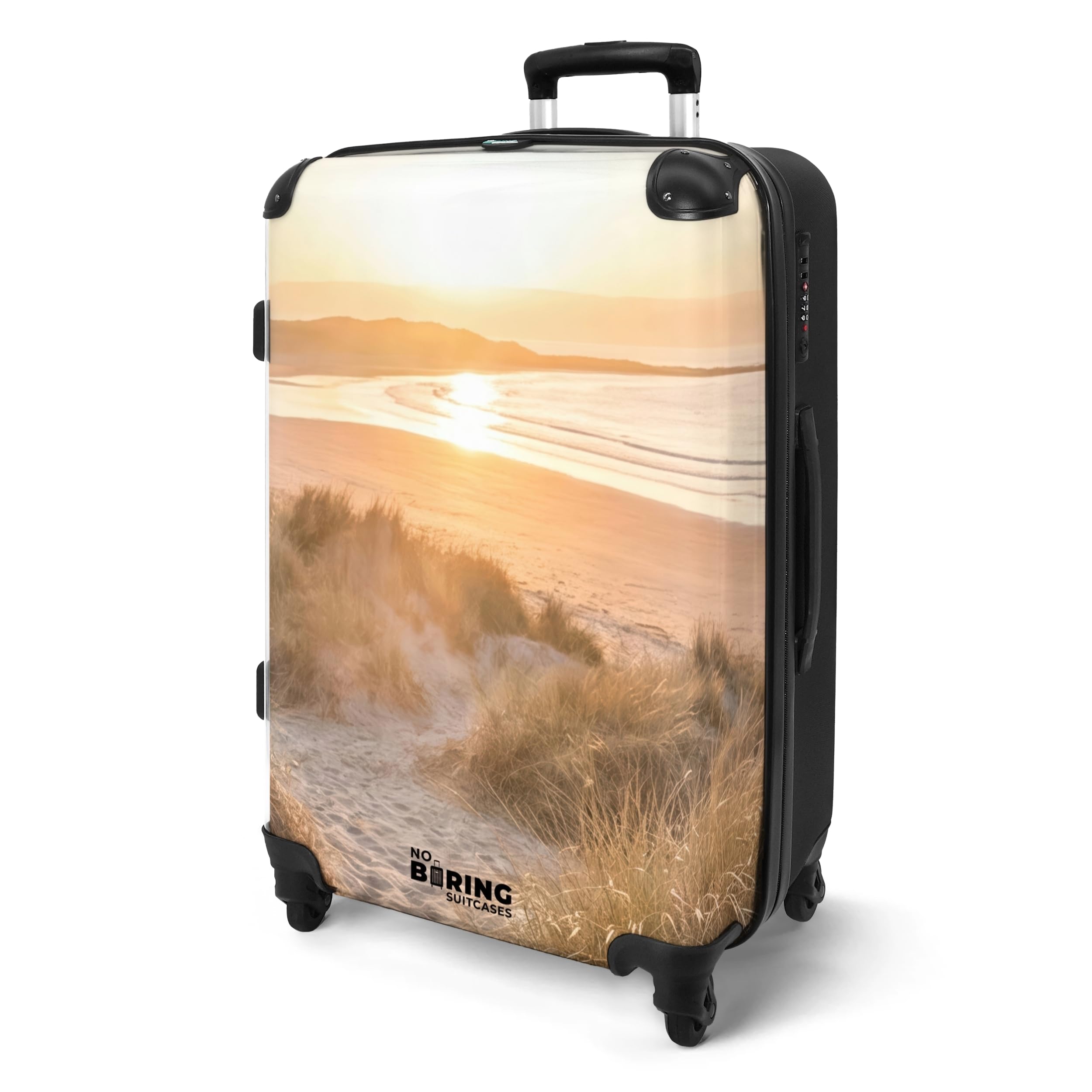 NoBoringSuitcases.com® Koffer Mittelgroß 67x43x25 cm Hartschalenkoffer L Trolley Rollkoffer mit 4 Rollen Leicht Schalenkoffer Mittel Dünen - Strand - Meer