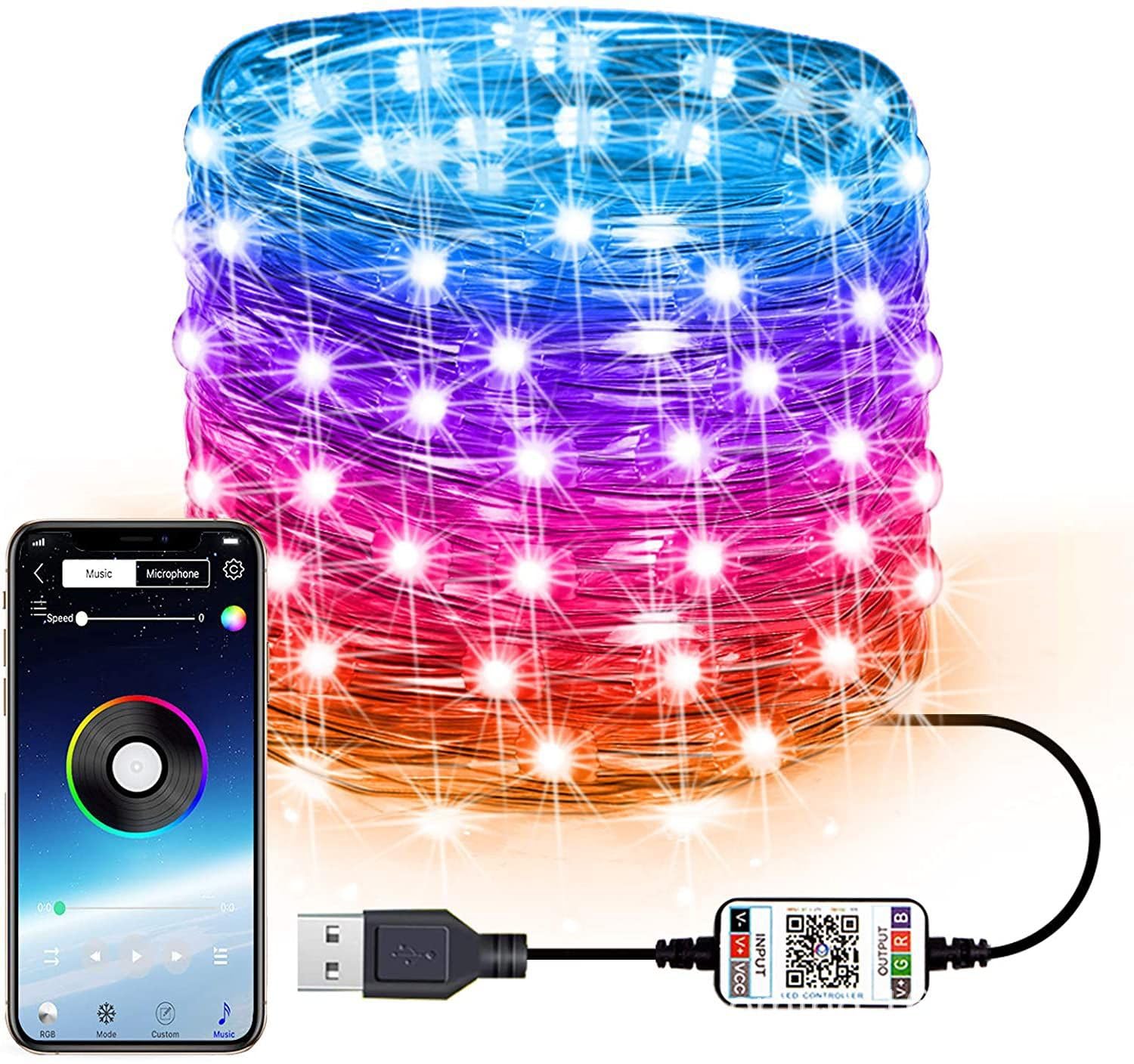 HUAQUAN Smart 10M 100 LED Addressable LED Garlands RGB String Fairy Lights USB Festoon for Home Aesthetic Room Wedding Decoration Mood Light