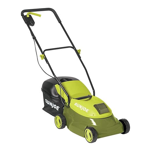 Sun Joe MJ401C 14-Inch 28-Volt Cordless Push Lawn Mower, w/10.6-Gallon Collection Bag, 3-Position Height Adjustment, Safety Key, 14 inches, Green