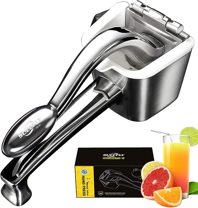 SUCCFLY stainless manual juicer press with large 550ml container and removable strainer