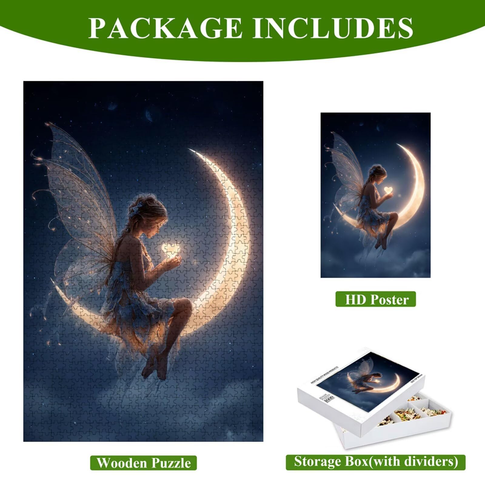 Puzzle 2000 elementów - Wróżka i Księżyc - Trwałe drewniane puzzle z literami na plecach - 70 x 100 cm - Kreatywne hobby bez kurzu - Artykuł kolekcjonerski i 14 lat w ponad P3#1353