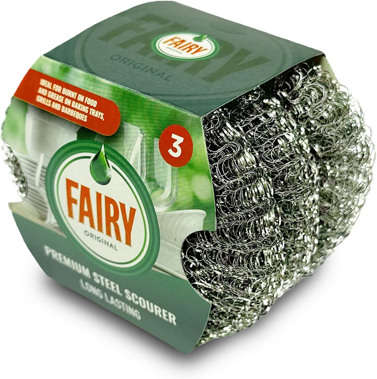 Addis Fairy Original Premium Steel Wool Pot & pan Scourers, Pack of 3, Steel,Stainless Steel,518944