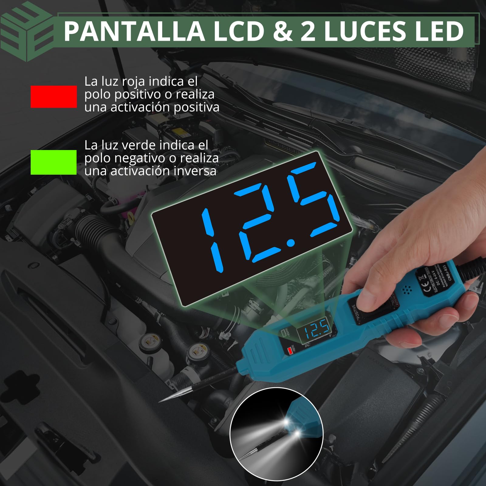 EYPINS 6-36V Probador de Circuitos Automotriz, Comprobador de Corriente y Fusibles Coche con Pinzas de Cocodrilo,2 LED y Bolsa de Transporte, Pantalla LCD, Cable 4.5m para Taller y Mecánicos