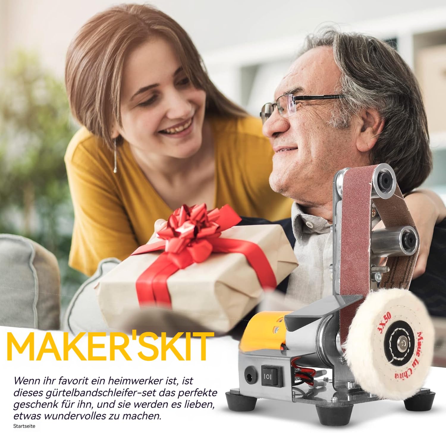 SI FANG Mini Elektrischer Bandschleifer Klein Messer mit 10pc Schleifbänder | 7-Stufig Einstellbare Messerschärfer, für Holz und Metall