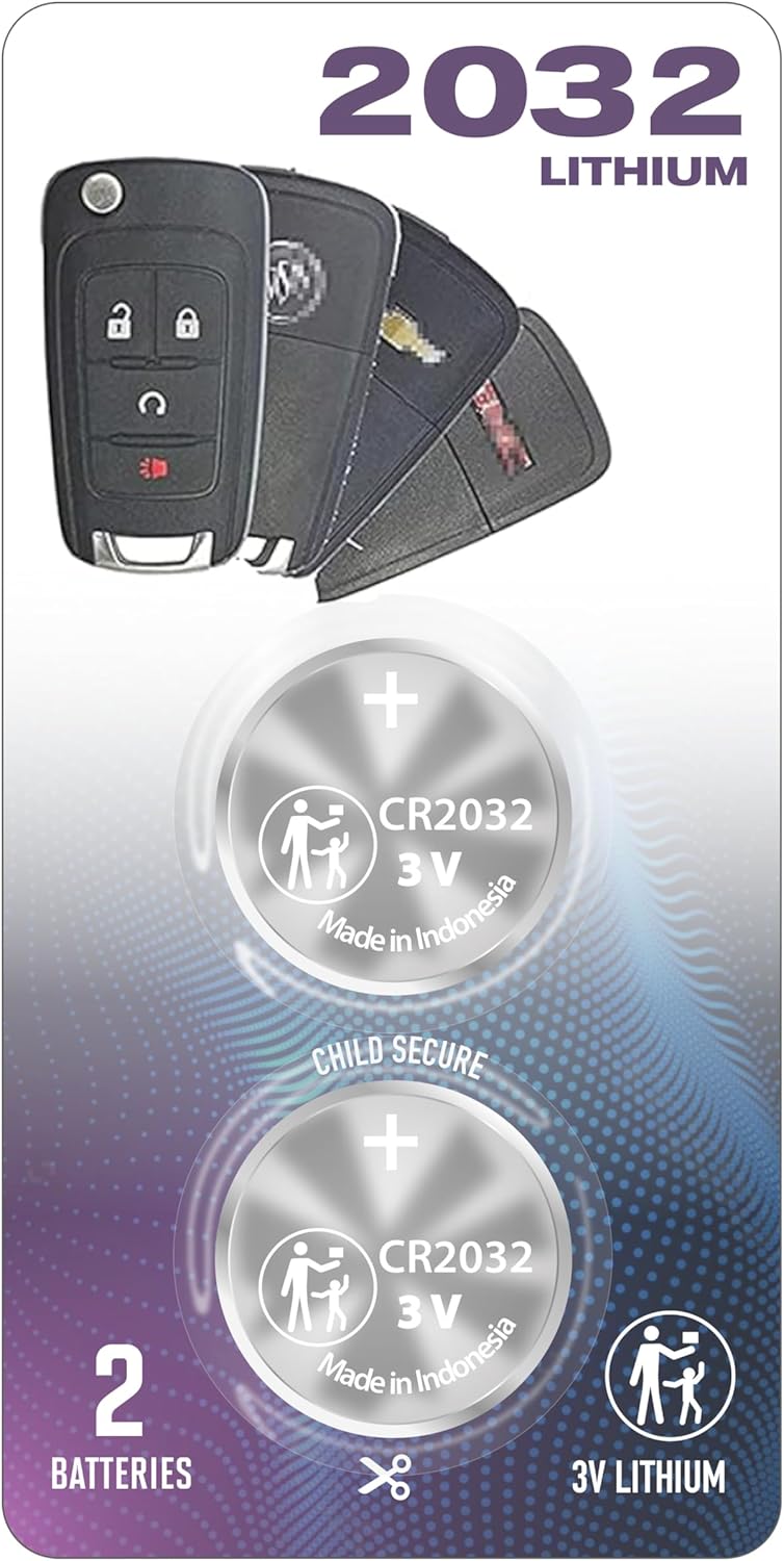 (2 Pack) CR2032 2032 Remote Key Fob Keyless Battery OEM (Bundle W. Tool) 2010-2016 for Buick Chevy Chevrolet GMC Encore Lacrosse Regal Verano Camaro SS Etc. (OHT01060512) - FITS 3, 4, and 5 Buttons
