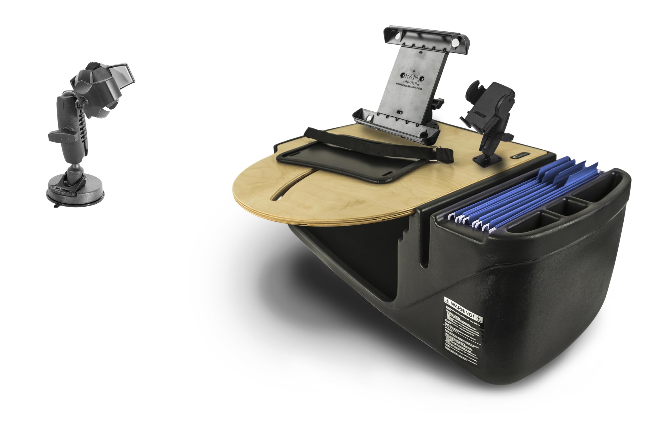 AutoExec Roadmaster Car Desk for Your Vehicle Workstation and Mobile Office, Birch, with Phone Mount, Tablet Mount and Suction Phone Mount