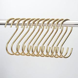 YANGQIHOME 12 Pieces, Brass S Shaped Hooks, Gold Coat Clothes Towel Hangers, Kitchen Pots Pans Coffee Cups Rack Hooks