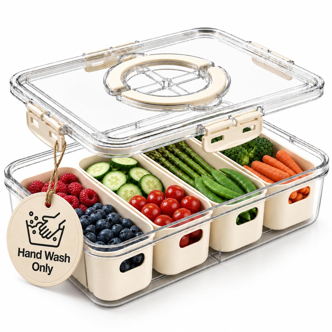 Photo 1 of [Hand Wash Only] Salad Bar Containers for Fridge, Veggie Containers for Refrigerator, Salad Prep Containers for Fridge, Veggie Tray with Lid, Storage & Organizer for Fruit, Berry, Produce Keeper