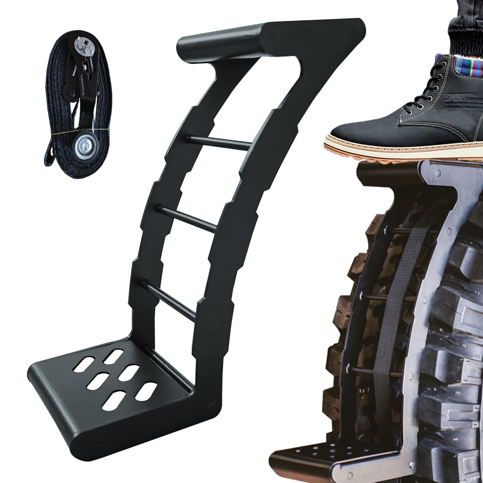Escalones para neumáticos de camión – Escalera antideslizante para portón trasero | Escalera ajustable resistente para SUV | Actualizaciones de escalones de neumáticos para techo | Escalones de rueda