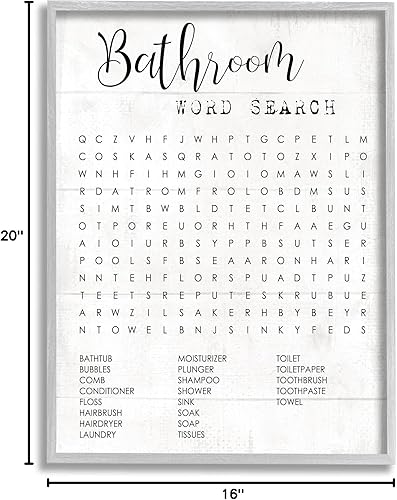 Vista 24 de Pieza de arte 'Baño Word Search Family Fun', arte giclée enmarcado, blanco, 16 x 20 - Marco de bloque resistente listo para colgar - Fabricado
