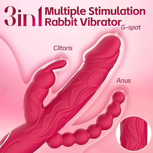 Miniatura 3 de Conejo Vibrador para Punto G, Consolador Adulto Juguetes Sexuales para Mujeres, 3 en 1 Perlas Vaginales y Anal, Estimulador de Clítoris Doble con 10