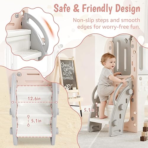 Miniatura 4 de Garvee Juego de juegos 8 en 1 para niños pequeños para interiores y exteriores, incluye escalador, aro de baloncesto, telescopio, túnel y espacio de