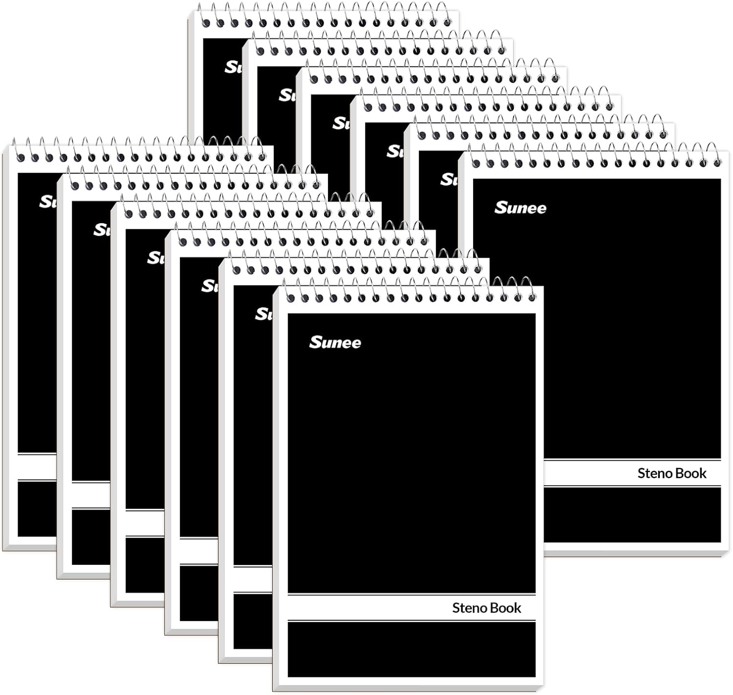 SUNEE 12 Pack Steno Pads 6x9, Gregg Rule, 60 Sheets, Spiral Notebook 6x9, White Paper, Take Notes with Top Spiral Notebook, for School, University, College, Work, Office, Black
