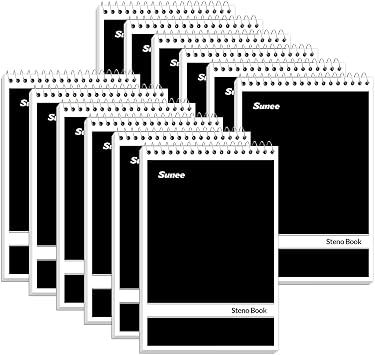 SUNEE 12 Pack Steno Pads 6x9, Gregg Rule, 60 Sheets, Spiral Notebook 6x9, White Paper, Take Notes with Top Spiral Notebook, for School, University, College, Work, Office, Black