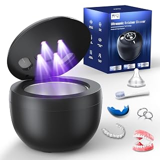 Ultrasonic Retainer Cleaner(2025 Upgraded), 45kHz Cleaning Machine for Dentures, Mouth Guards, Braces, Toothbrush & Jewelry, 200ML Denture Cleaner with 4 Modes for Denture Appliances - Amazon product rated Grade A