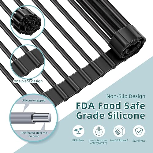 Vista 14 de Ohuhu Escurridor de platos sobre el fregadero, 17.6 pulgadas de ancho x 15.4 pulgadas de largo, organizador de fregadero de cocina, organizador