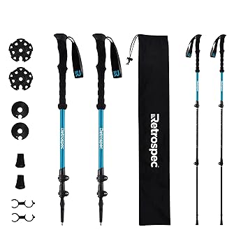 Retrospec Solstice Trekking Poles for Men & Women - Aluminum w/ Foam Grip - Adjustable & Collapsible Lightweight Hiking, & Walking Sticks - Polar Blue