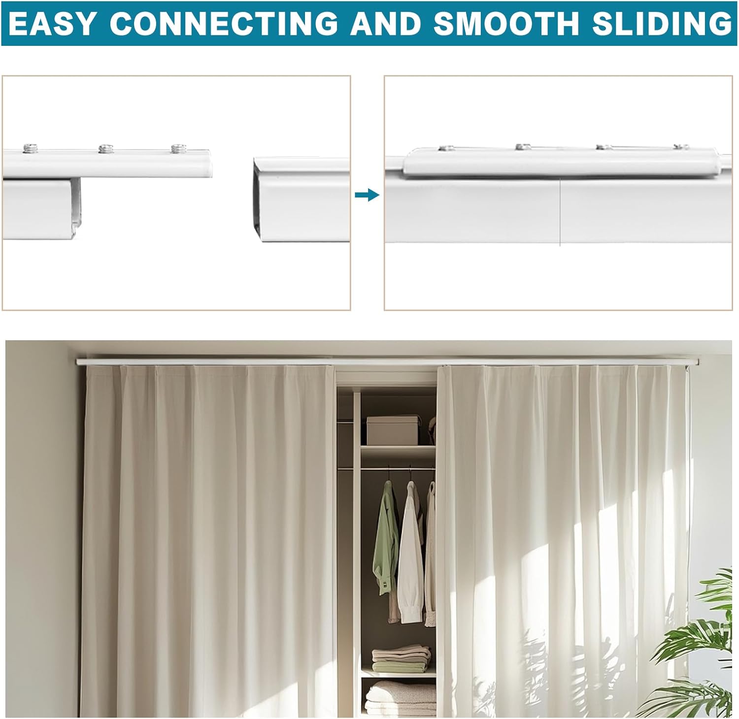 Ceiling Curtain Track, Curtain Rail Set with Hooks, 9ft - 12ft Wall Ceiling Mount Curtain Track, for Living Room Bedroom Bathroom, White