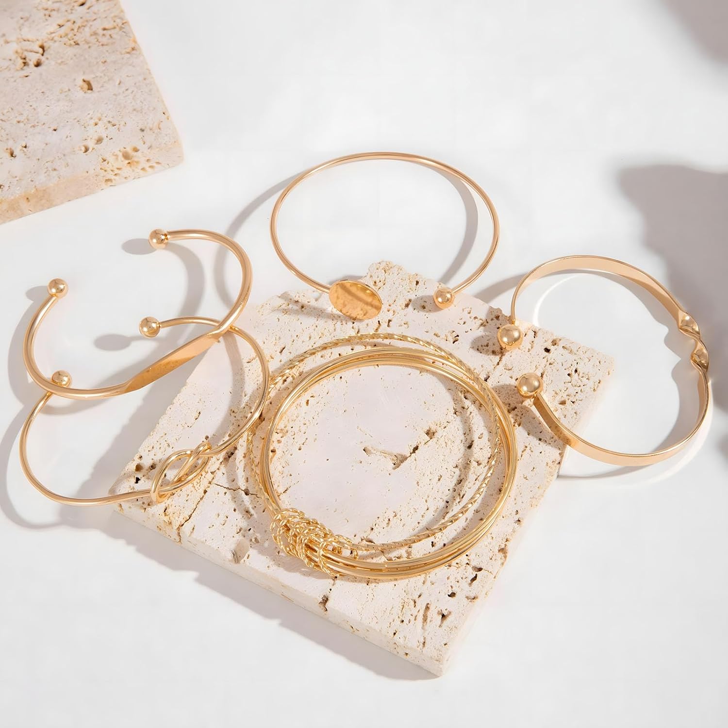 5Pcs Gold Bangle Bracelets for Women Stackable Bangle Cuff Bracelets Gold Knot Twist Bracelets Boho Gold Bangle Set Multi-layered Gold Cuff Bracelet Minimalist Jewelry - Image 6