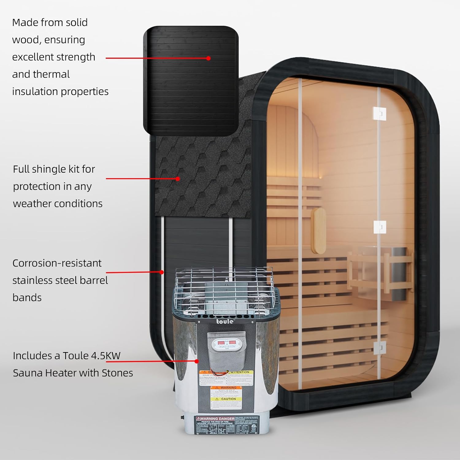 Outdoor Steam Sauna for 2-4 Person, Canadian Wood Saunas Spa, Traditional Barrel Wooden Sauna with ETL-Certified 4.5KW Stove, 0-195℉ (53.15”x 54.72”x 78.74”, Spruce)