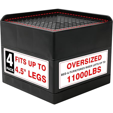 JONHWI Oversize Bed Risers, Adjustable Square Furniture Risers, Heavy Duty Bed Lifts in Heights of 3.7 Inches, Suitable for Beds Desks Sofa Tables, Supports up to 11000 Lbs (Black, 4 Pack)