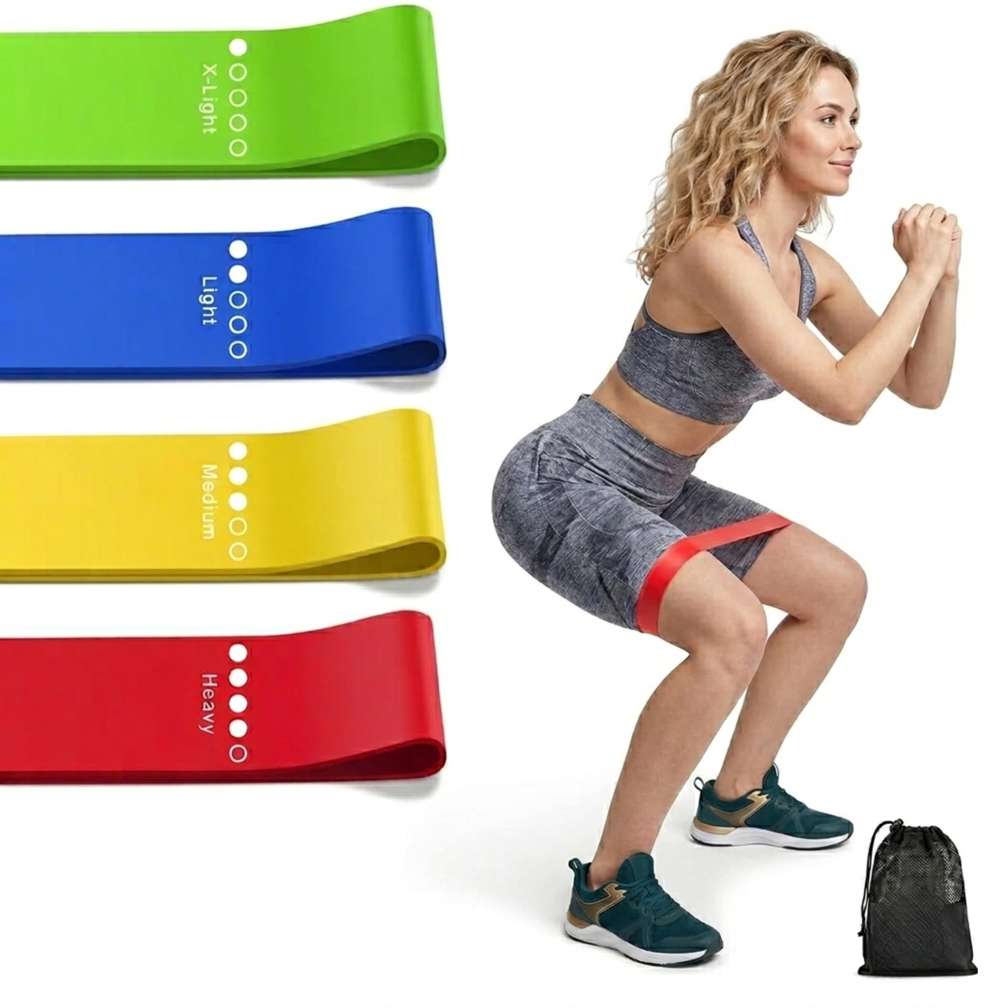 Resistance Bands Set for Exercise โ Latex Fitness Bands for Home Workouts, Yoga, Strength Training & Pilates with Carry Bag(Pack of 4) (Pack of 4)