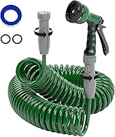 SPECILITE 50FT 3/8" Lightweight EVA Coil Garden Hose with 6-Pattern Nozzle - Kink-Free, Flexible for Yard, Patio, Greenhouse
