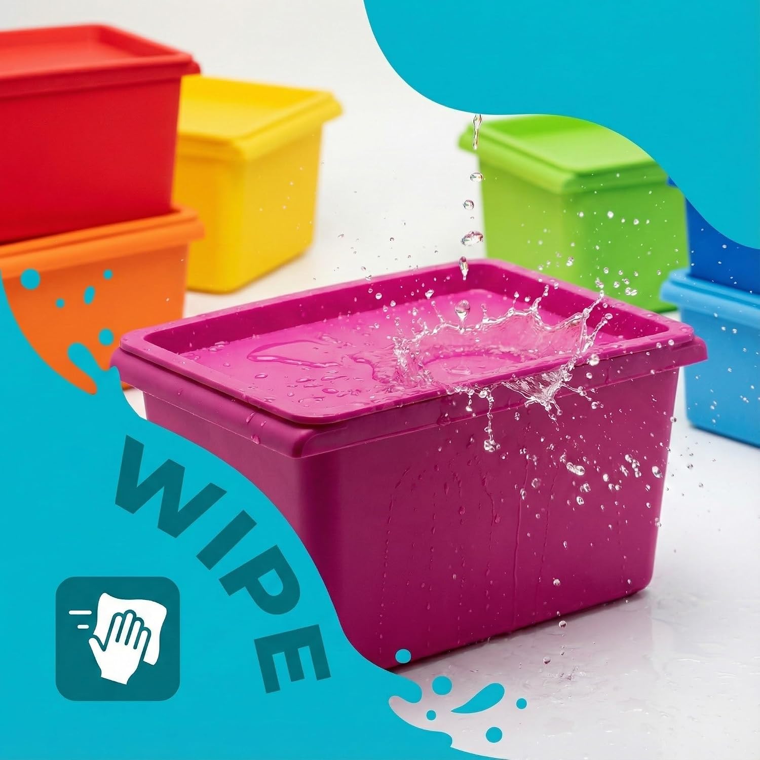 6 Pack Plastic Storage Bins with Lids, Small Stackable Storage Boxes 9.5 x 6.5 x 5.5 Inch, Colorful Storage Totes for Craft Office Supplies Organization(6 Colors)