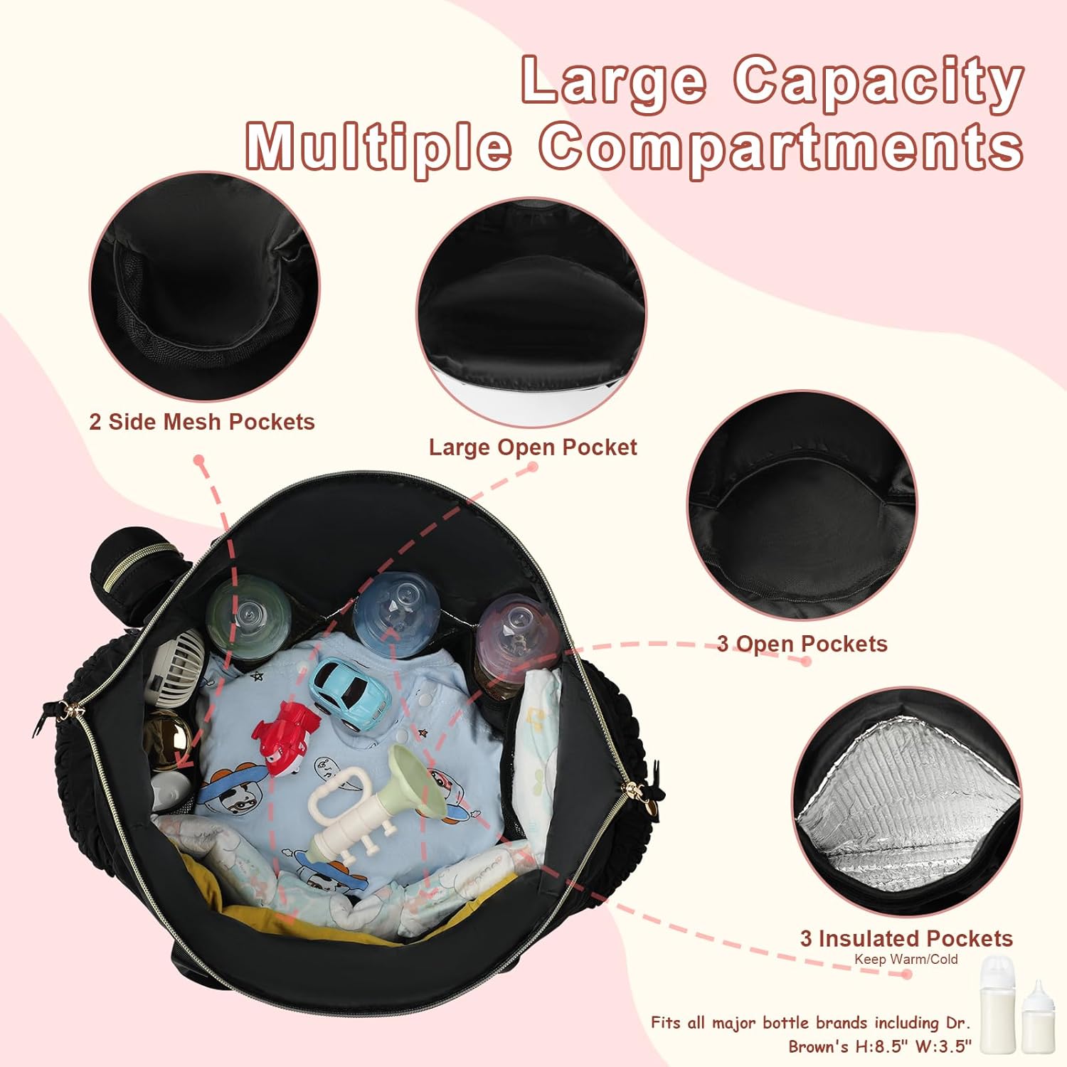 Yorige Diaper Tote Bag for Baby 6pcs, Large Mom Hospital Bags with Changing Pad Pacifier Case for Labor Delivery Boy Girl