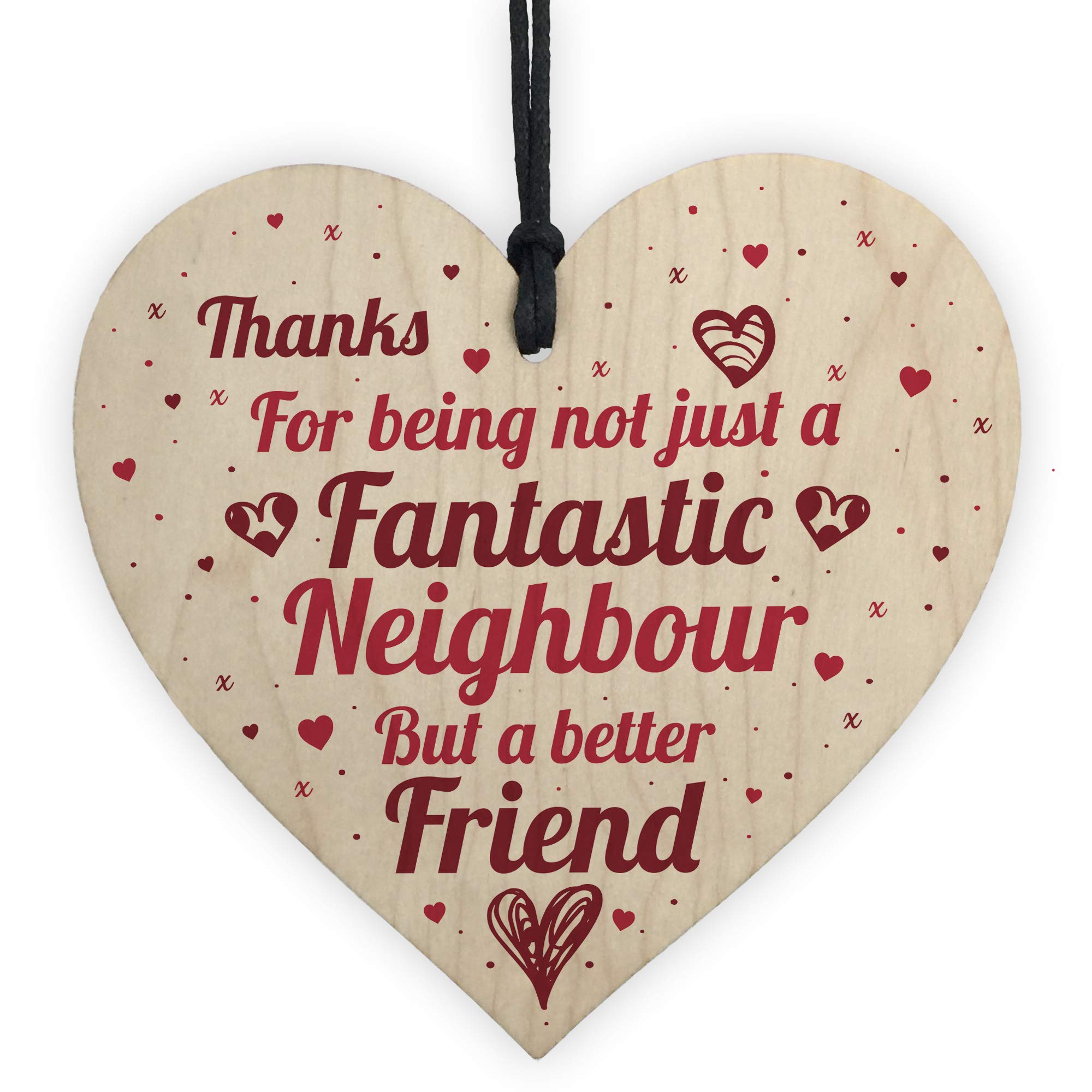 Red Ocean Fantastic Neighbour Friendship Gift Handmade Wooden Heart Plaque THANK YOU Home Gift For Friend
