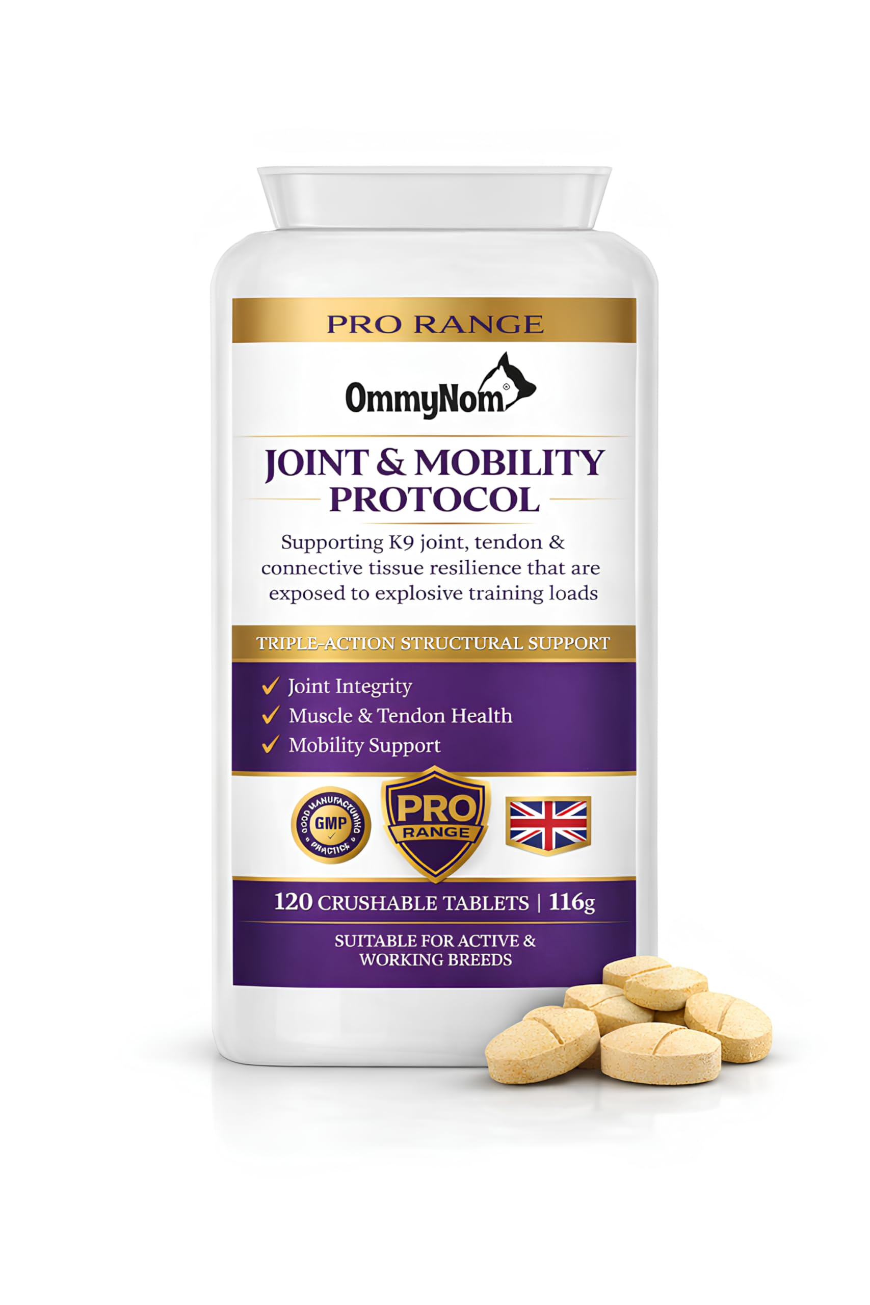 OmmyNom Dog Joint Supplement & Mobility Support for Active Dogs, Hip and Joint Care with Glucosamine, Collagen, MSM and Turmeric, High-Density 8-in-1 Actives, 120 Crushable Tablets