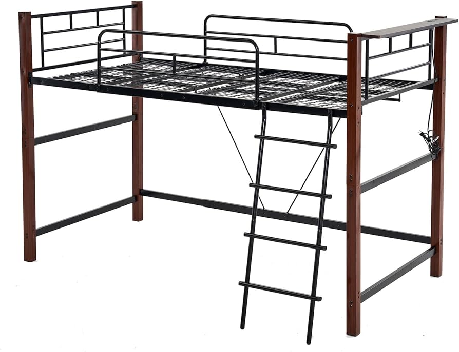 Chic ZONE ロフトベッド ブラック&ブラウン木目 Amazon｜Chic ZONE ロフトベッド ロータイプ 木目 コンセント付き