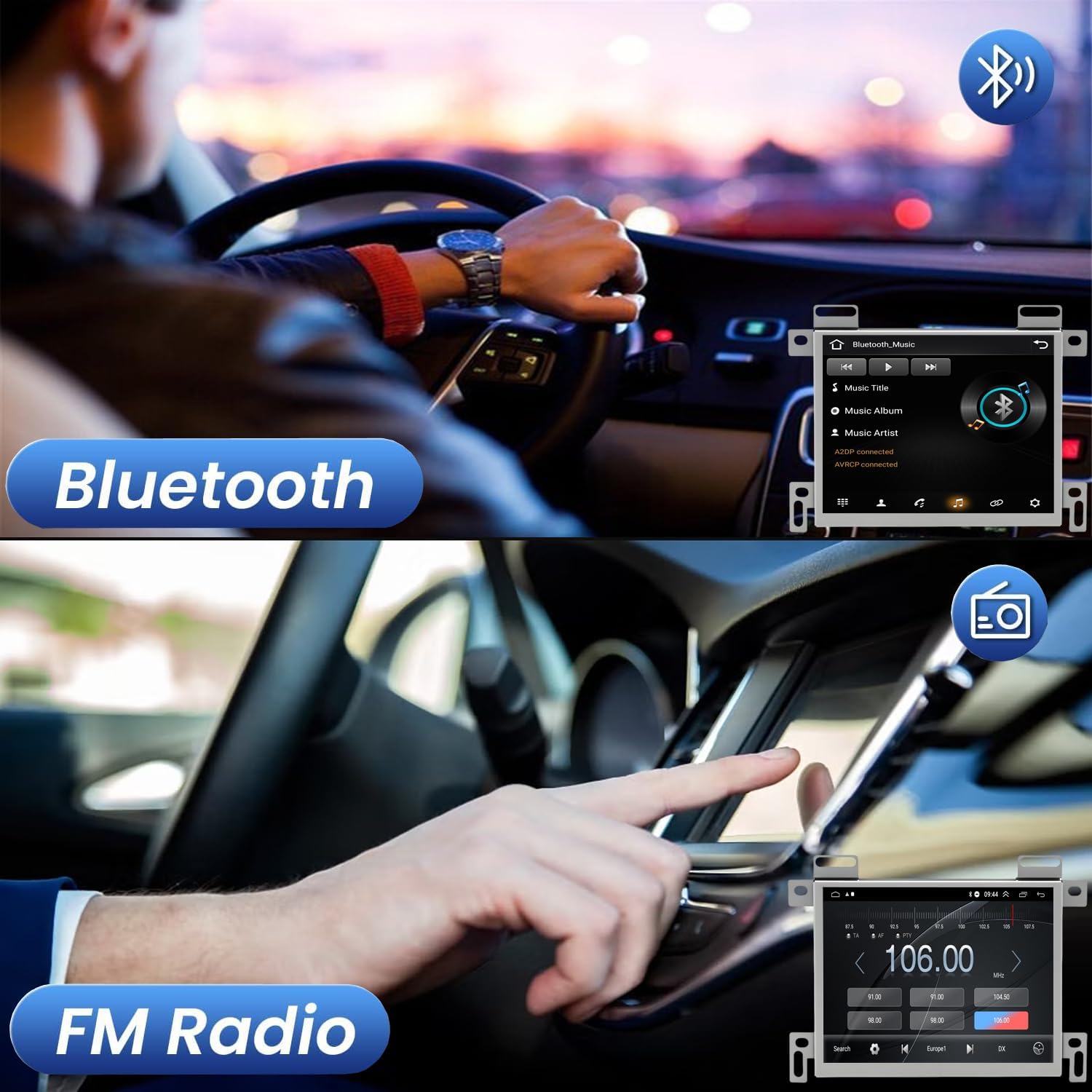 QLED Radio for Jeep Grand Cherokee Wrangler Compass,Dodge Challenger Charger Durango,RAM 1500/2500/3500,and More Select Models,CarPlay Android Auto Ready