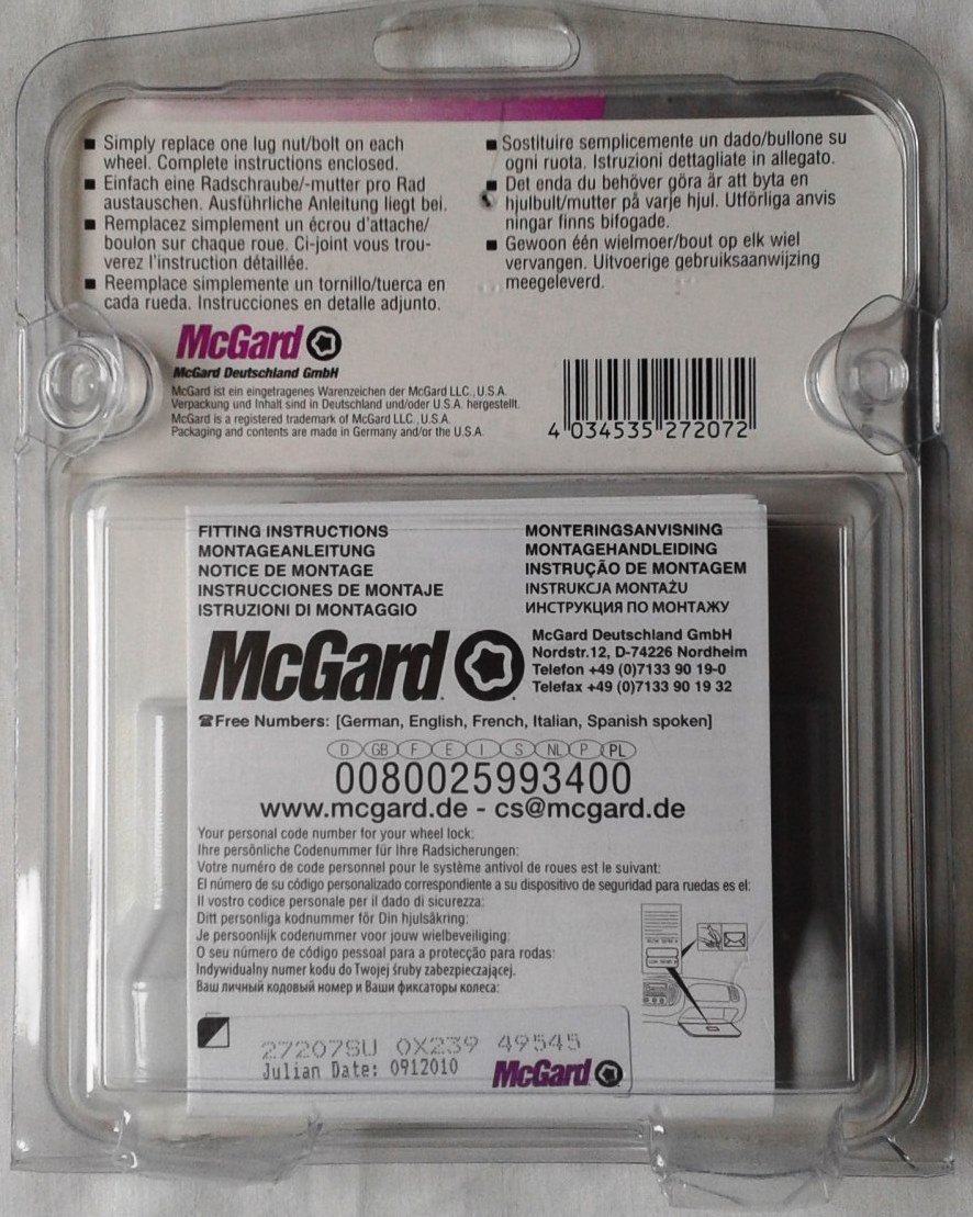 McGard 27207SU Standard - Tornillos antirrobo para rueda (base cónica, M12 x 1,50, longitud del vástago 26,4 mm, SW19)