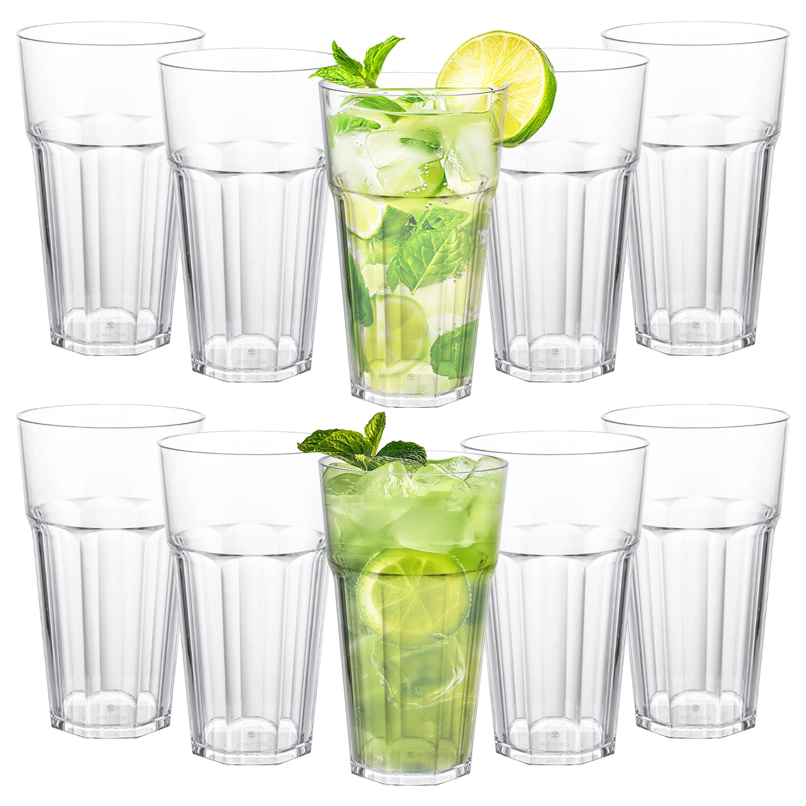MEIDIV 10 Pack 680ml Plastic Tumblers, Plastic Cups Reusable Stackable, Plastic Acrylic Drinking Glasses, Plastic Tumblers for Adults Party, Picnic