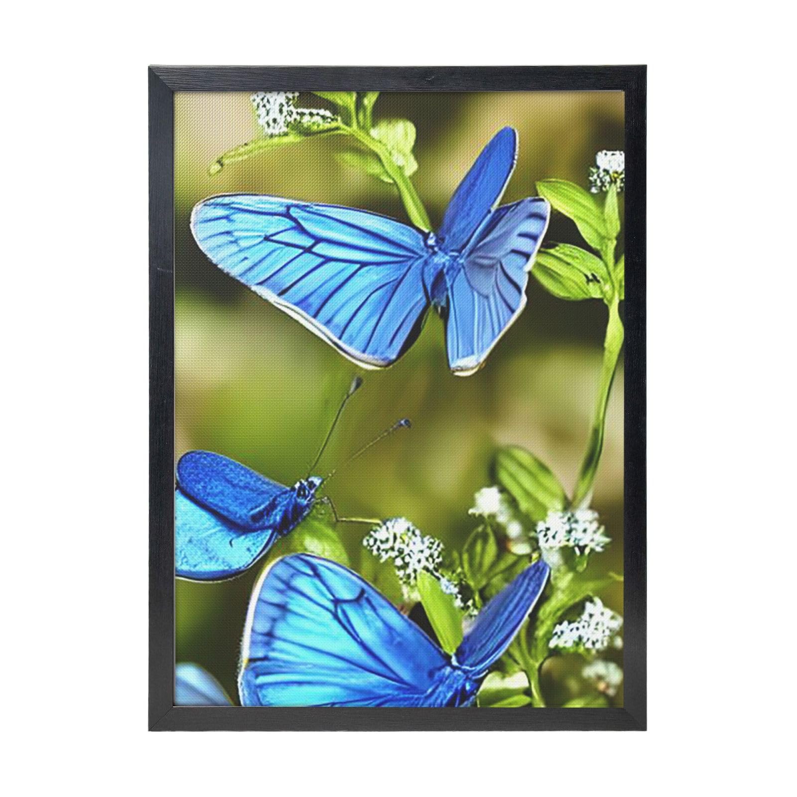 Framed Wall Art - Decorative Canvas Painting Butterflies and Blooms Pictures Poster Aesthetic Modern Prints Artwork for Bedroom Office Wall Decor Ready To Hang 12x16 in