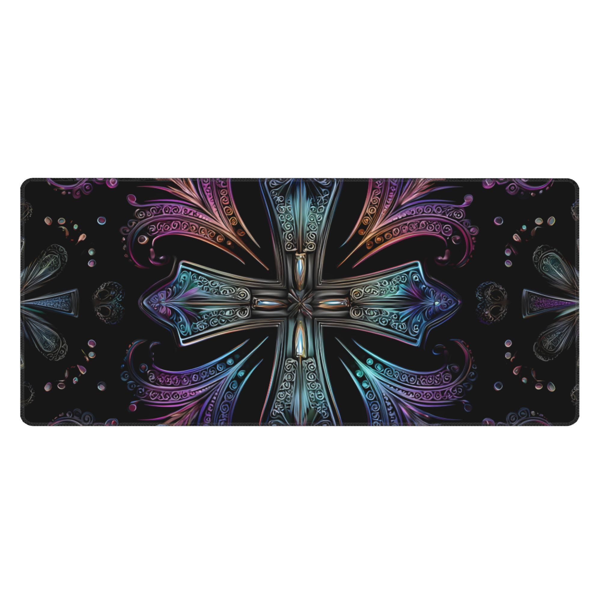 Jesus Mandala Pattern Extended Gaming Mouse Pad, with Stitched Edges Large Mouse Pad Desk Protector, Rubber Base Mousepad Keyboard Mouses Mat for Work Game Office Home- 32" X 12" Inch