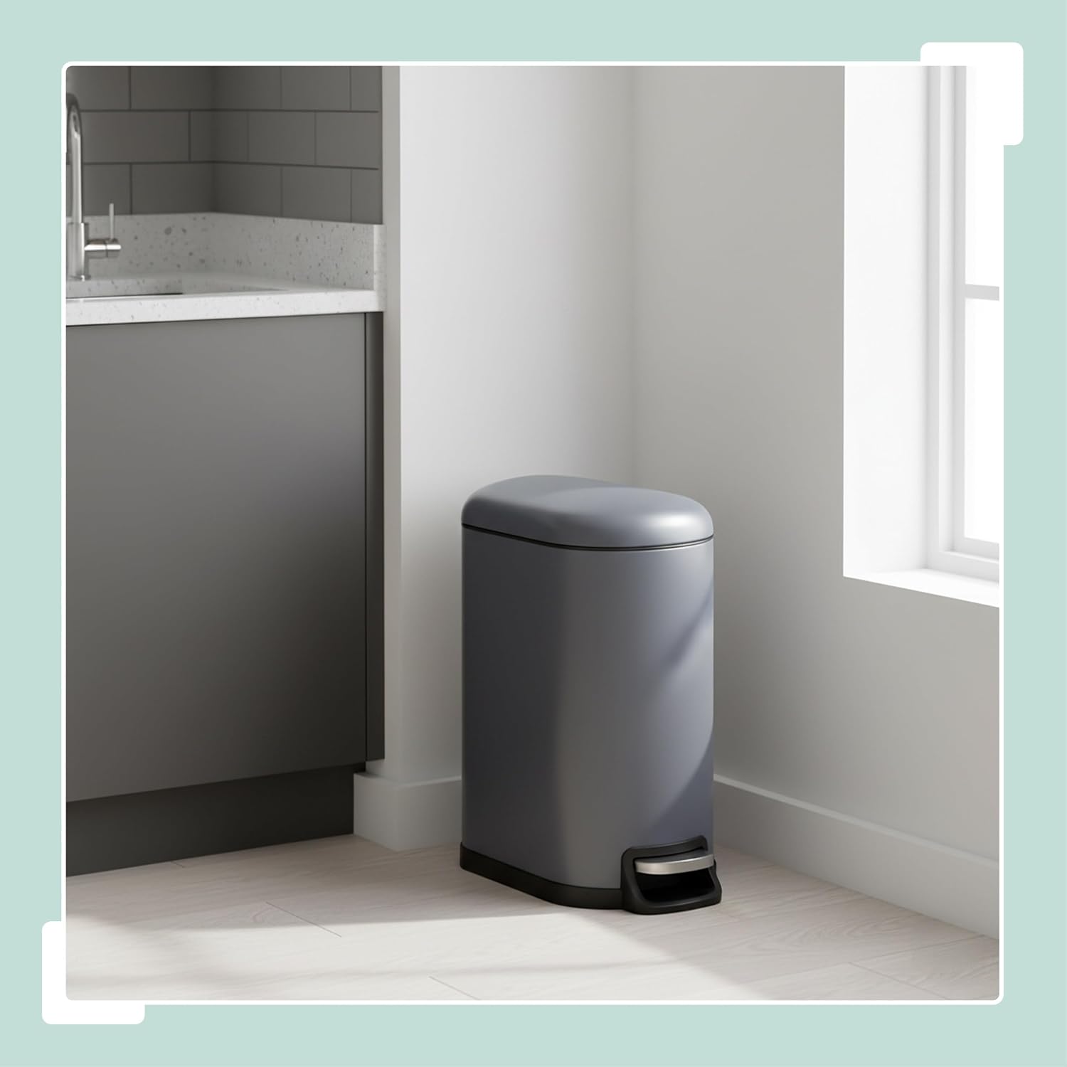 Relaxdays Rubbish Bin, 10 litres, Soft-Close Mechanism, Removable Inner Bin, Cosmetic Bin with Lid, Bathroom Bin, Grey