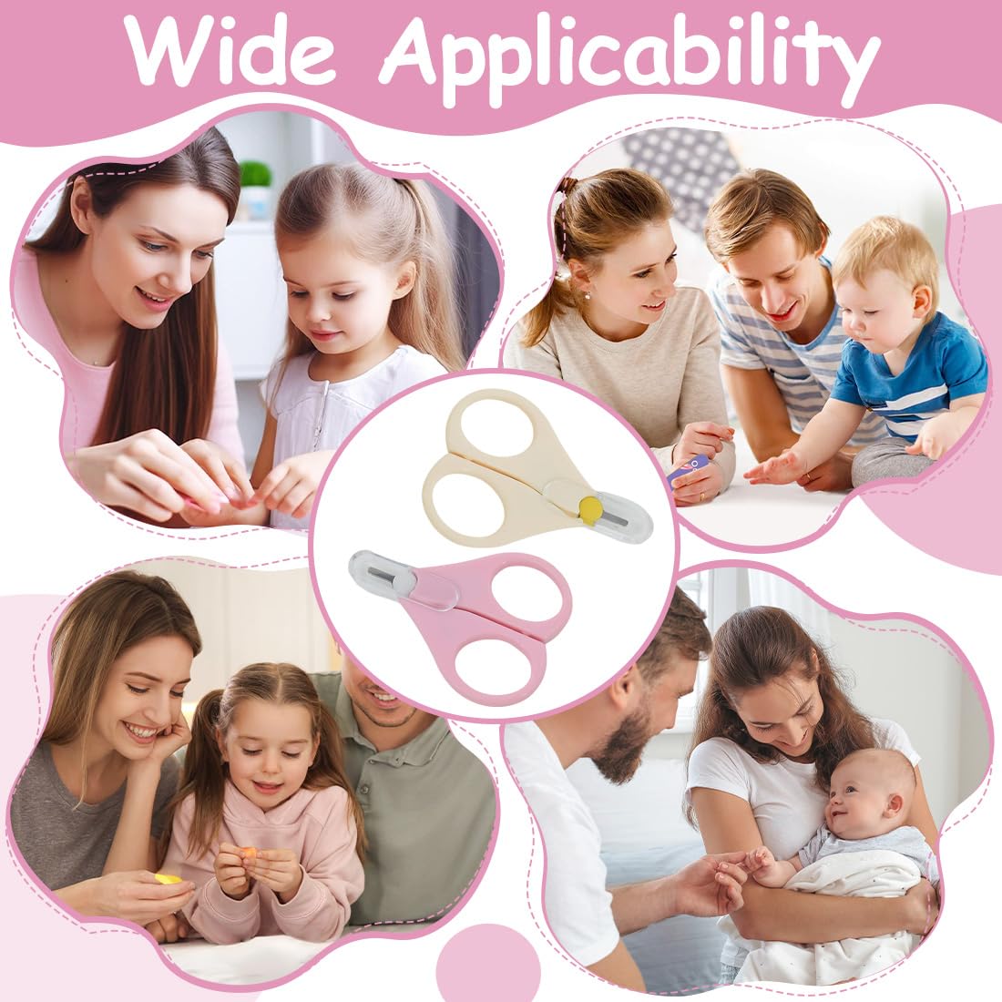 2 Pièces de Ciseaux à Ongles pour Bébé, Ciseaux à Ongles Sécurisés pour Éviter les Pincements de Peau (Rose, Beige)