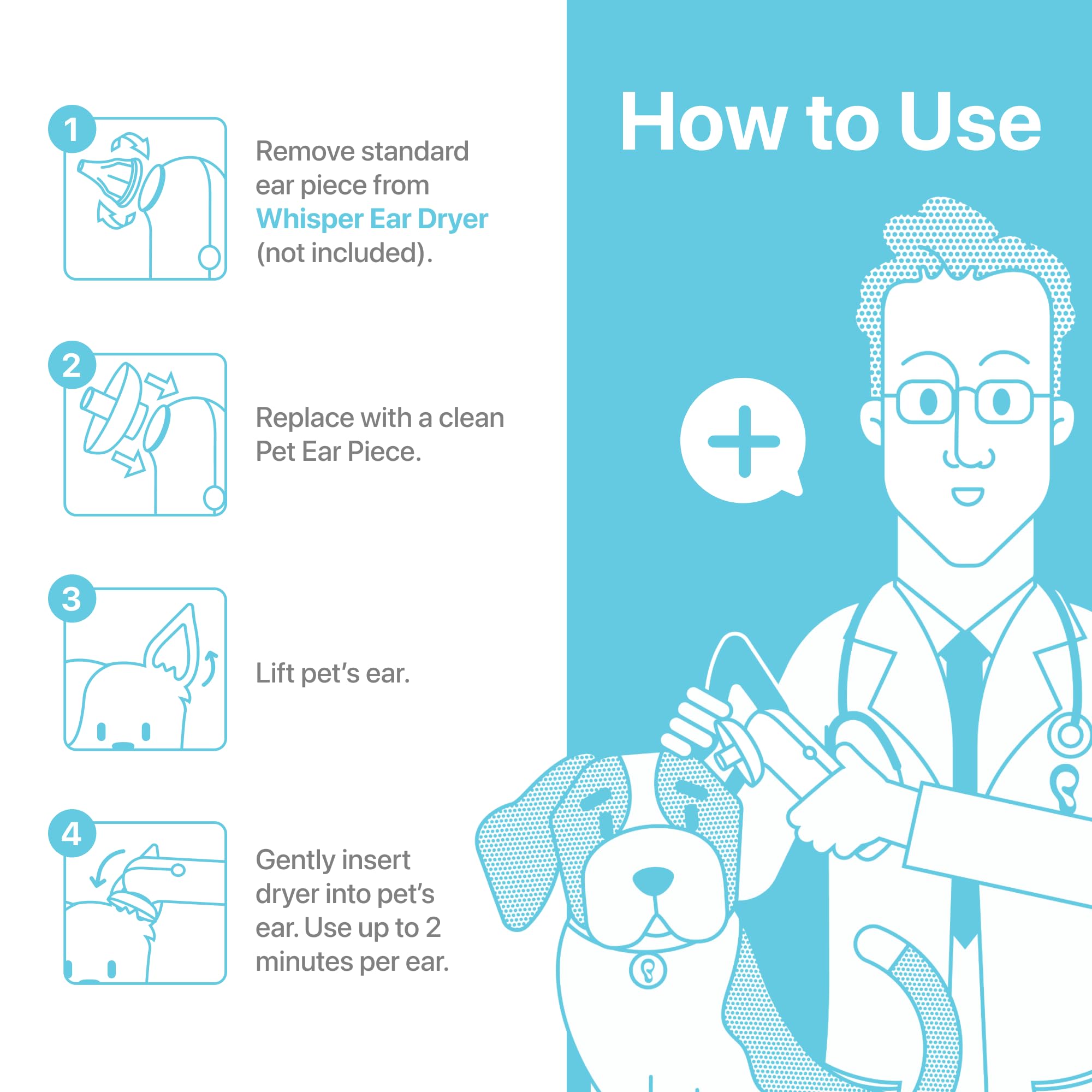 Whisper Pet Ear Pieces Ear Dryer | Remove Water, Dog Ear Infection Treatment, Dog Ear Cleaner, Alternative to Dog Ear Wipes | Dog Yeast Infection Treatment for Dogs | Zymox Ear Solution for Dogs - image 4