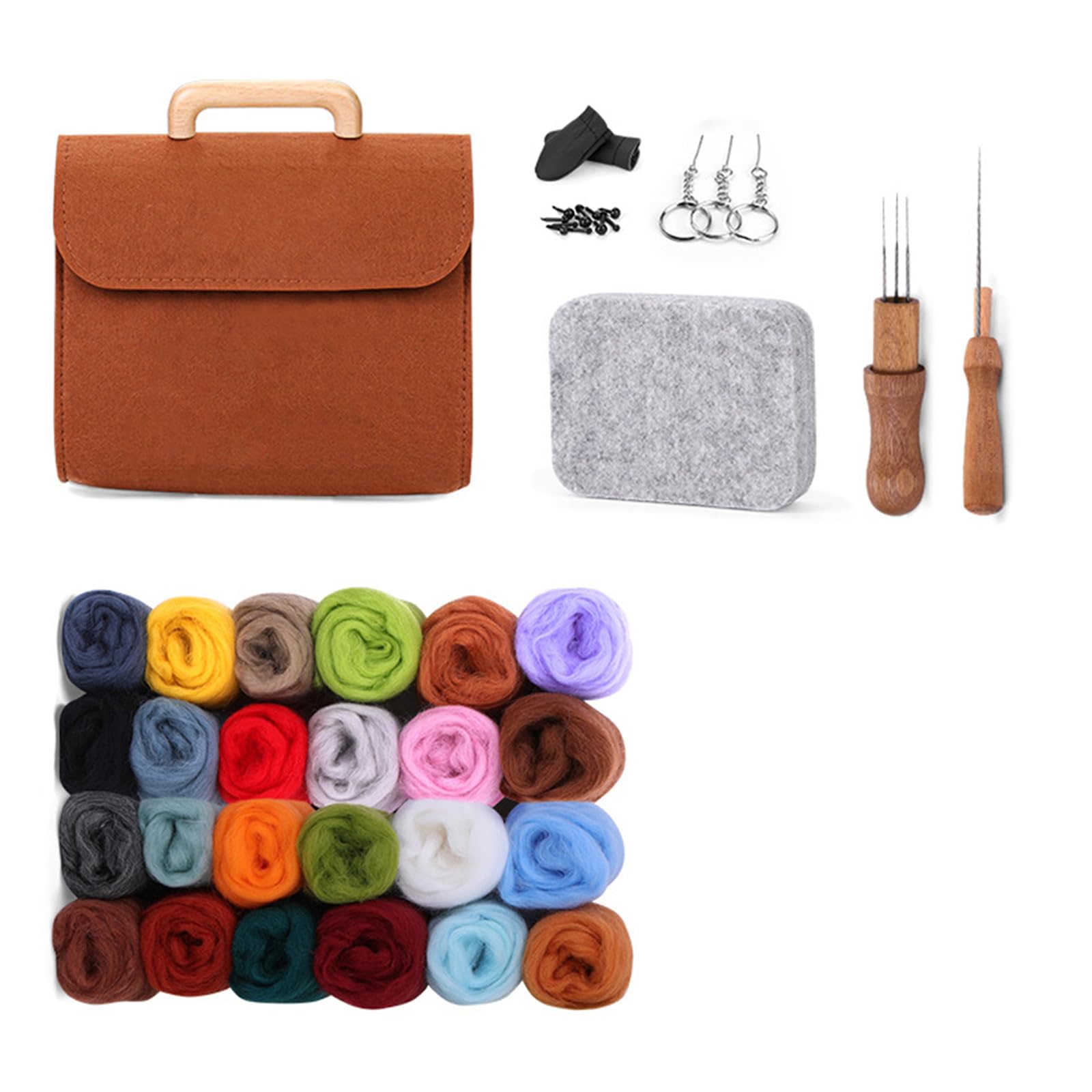Kalttoy 24 Color Wool Felted Set Needle Felting Supplies for Beginner with Felting Needle Instruction Wool Roving Wood Handle Felt Set