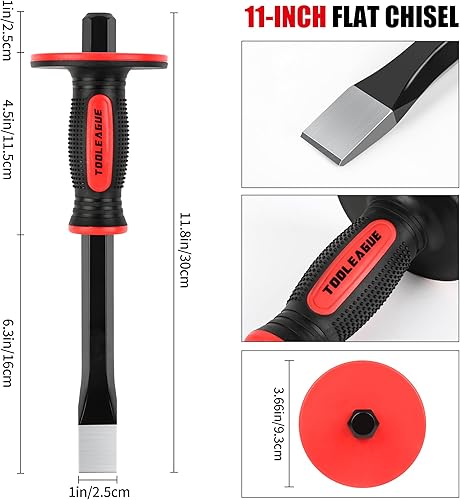 Miniatura 2 de TOOLEAGUE Juego de cinceles de mampostería resistente, cincel de punta de 11 pulgadas y cincel plano, cincel de ladrillo de 8 pulgadas con